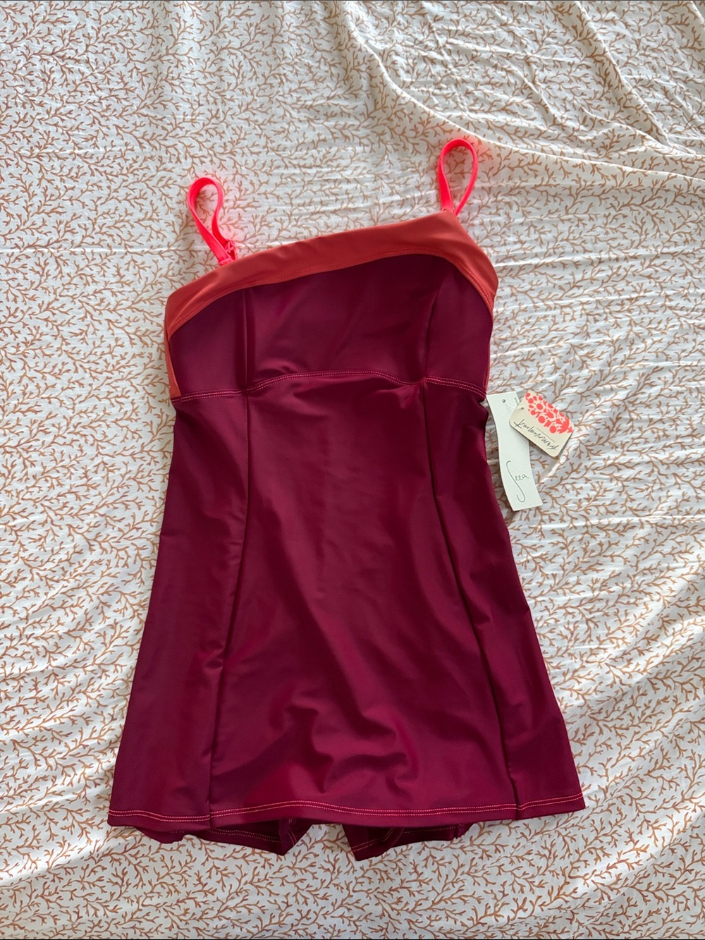 Seea Bolinas One-piece NWT - Burgundy with Coral Pink Straps
